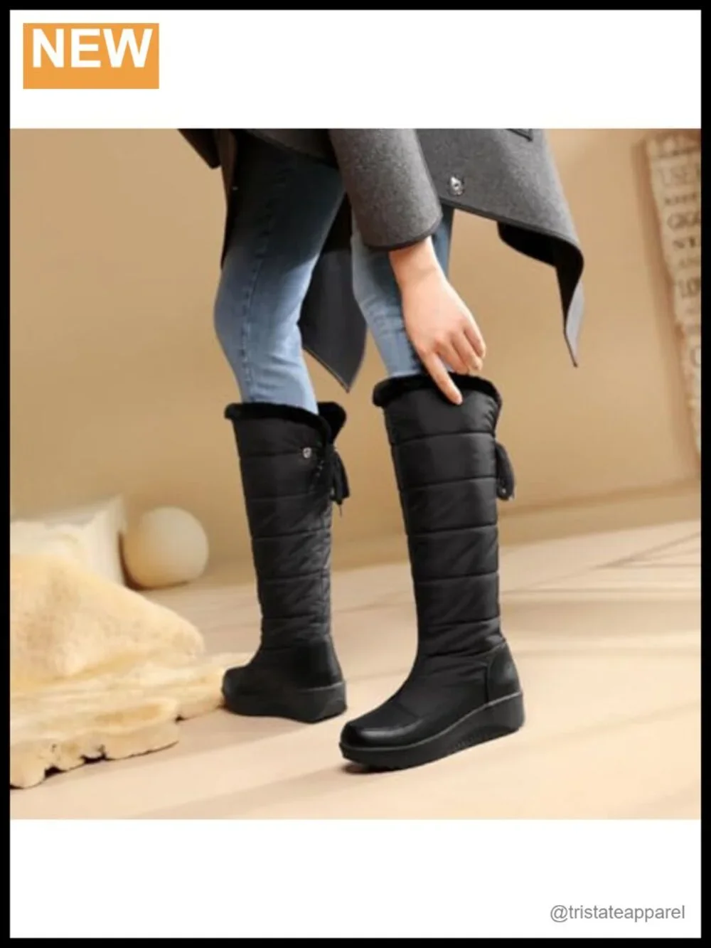 Women's Waterproof Velvet Winter Snow Boots Over-The-Knee Back Lace-Up